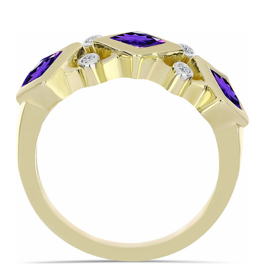 Arannyal Bevont Ezüst Gyűrű Marokkói Ametiszttel és Fehér Topázzal