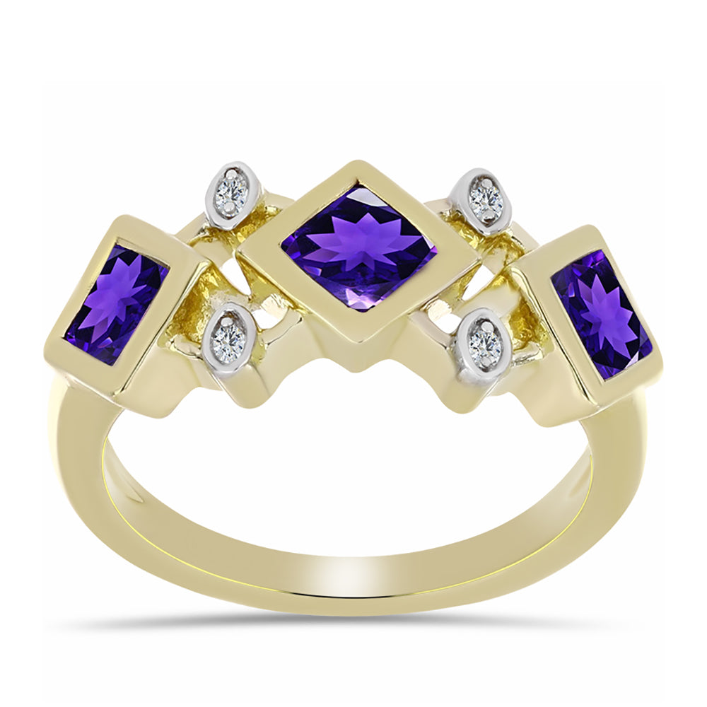 Arannyal Bevont Ezüst Gyűrű Marokkói Ametiszttel és Fehér Topázzal 3 