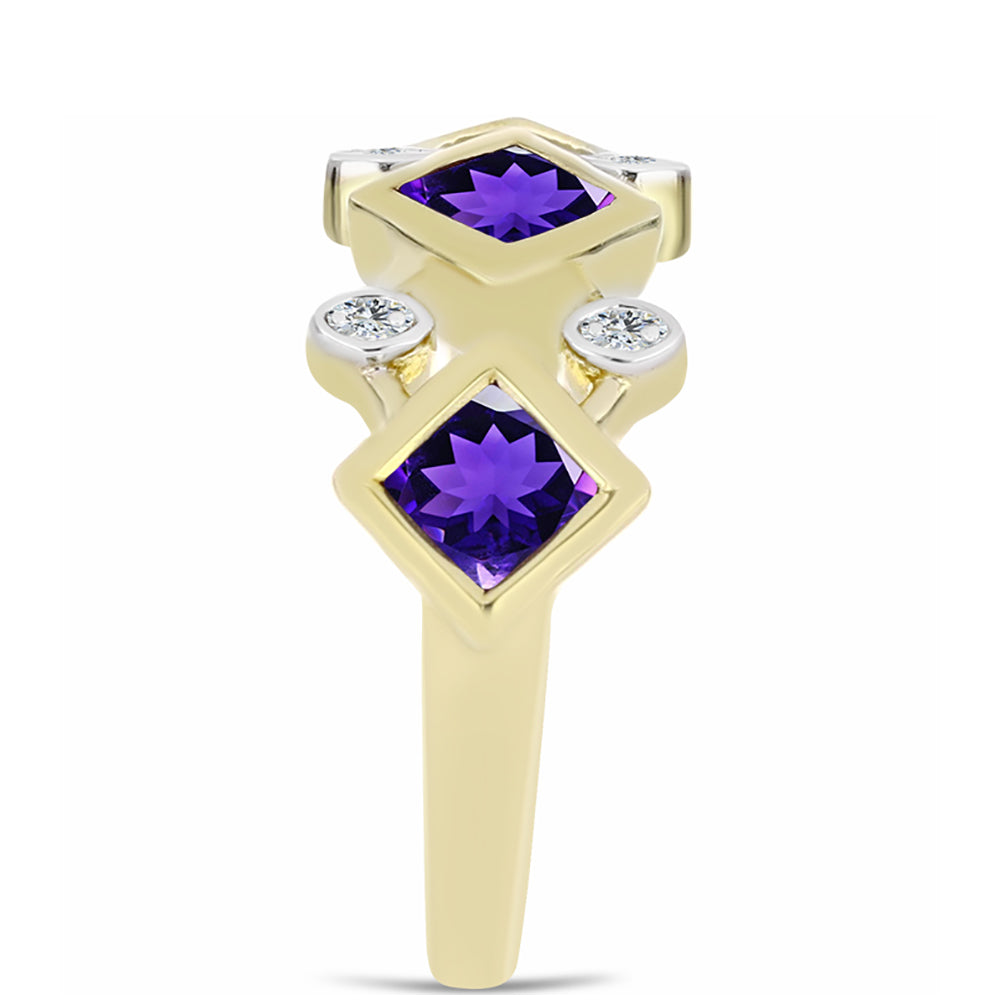 Arannyal Bevont Ezüst Gyűrű Marokkói Ametiszttel és Fehér Topázzal 4 