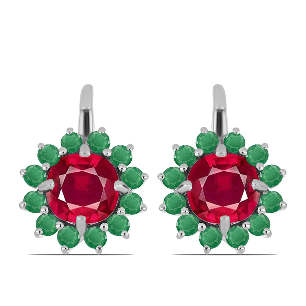Ezüst Fülbevaló Madagaszkári Rubinnal és Brazil Smaragddal 1 