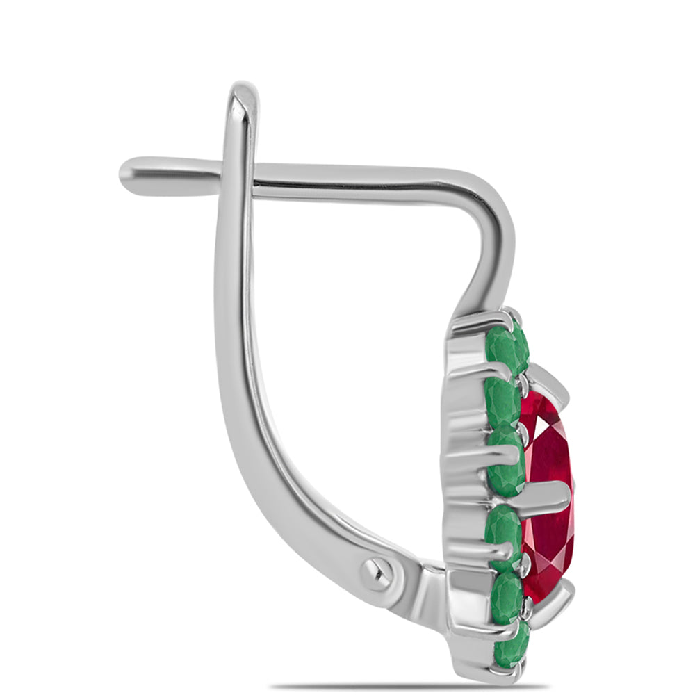 Ezüst Fülbevaló Madagaszkári Rubinnal és Brazil Smaragddal 2 