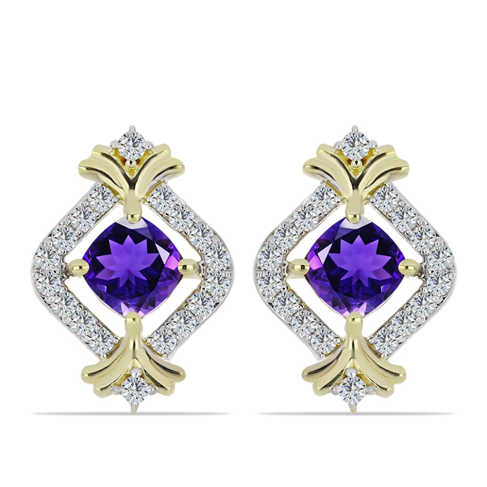 Arannyal Bevont Ezüst Fülbevaló Marokkói Ametiszttel és Fehér Topázzal 1 