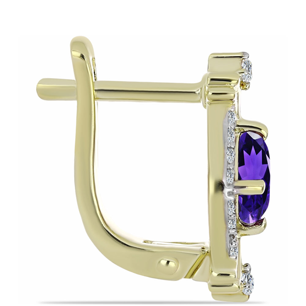 Arannyal Bevont Ezüst Fülbevaló Marokkói Ametiszttel és Fehér Topázzal 2 