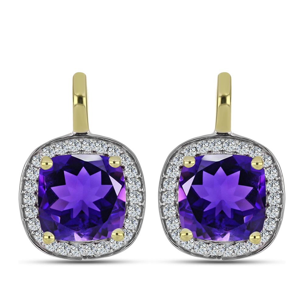 Arannyal Bevont Ezüst Fülbevaló Marokkói Ametiszttel és Fehér Topázzal 1 