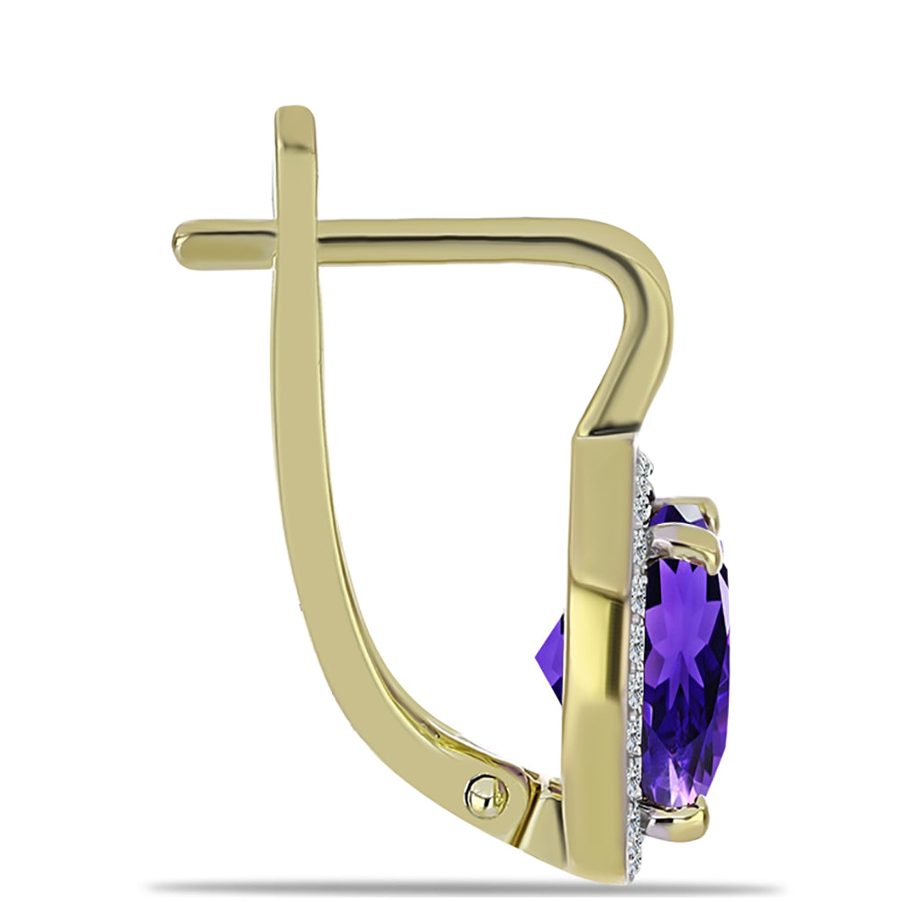 Arannyal Bevont Ezüst Fülbevaló Marokkói Ametiszttel és Fehér Topázzal 2 