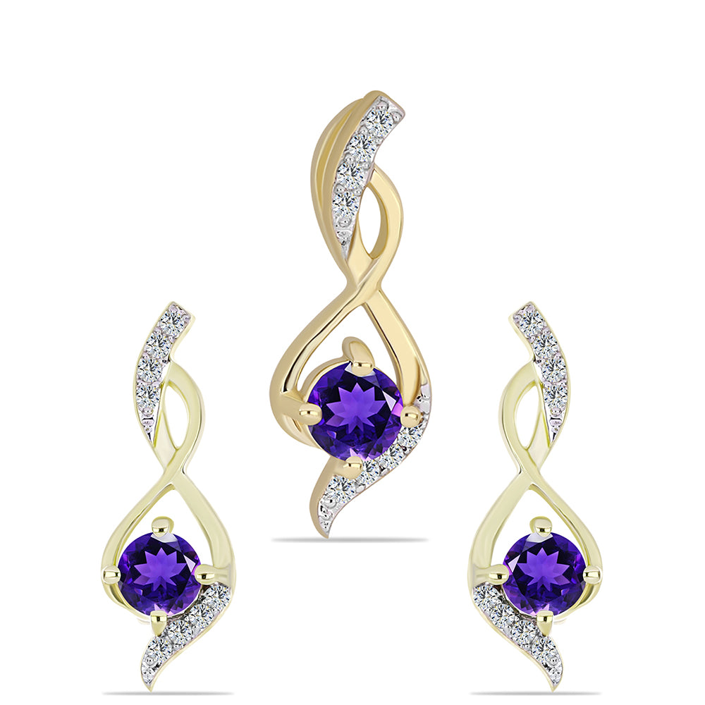 Arannyal Bevont Ezüst Szett Marokkói Ametiszttel és Fehér Topázzal ( Fülbevaló+Medál ) 1 