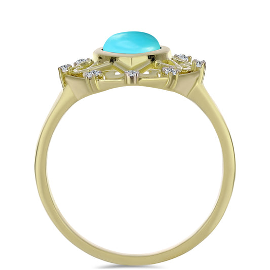 Arannyal Bevont Ezüst Gyűrű Csipkerózsika Türkizzel és Fehér Topázzal