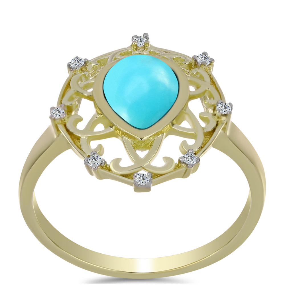 Arannyal Bevont Ezüst Gyűrű Csipkerózsika Türkizzel és Fehér Topázzal 3 