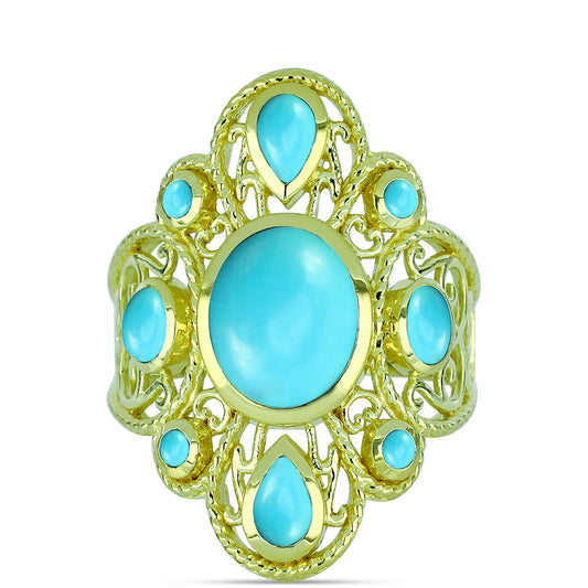 Arannyal Bevont Ezüst Gyűrű Csipkerózsika Türkizzel