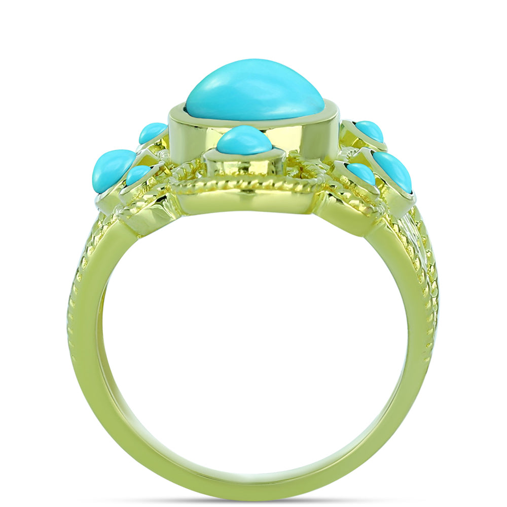 Arannyal Bevont Ezüst Gyűrű Csipkerózsika Türkizzel