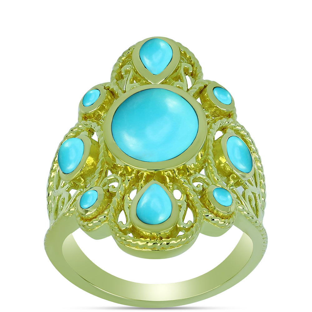 Arannyal Bevont Ezüst Gyűrű Csipkerózsika Türkizzel