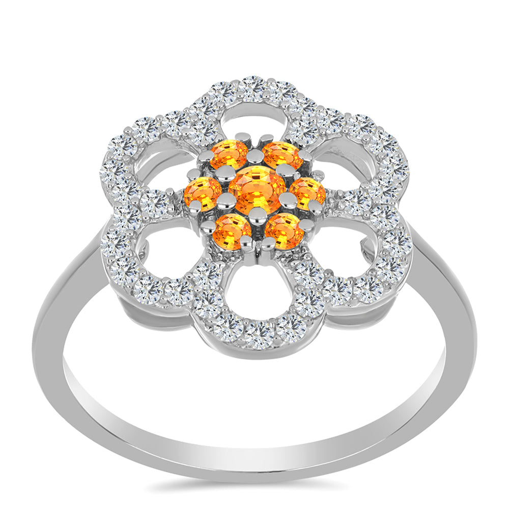 Ezüst Gyűrű Padparadschai Zafírral és Fehér Topázzal 3 