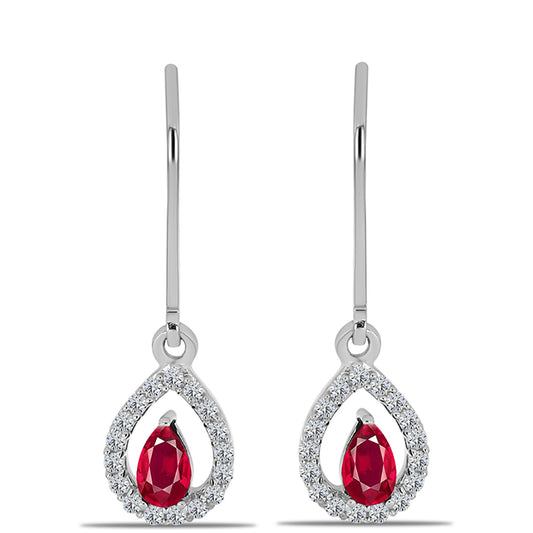Ezüst Fülbevaló Madagaszkári Rubinnal és Fehér Topázzal