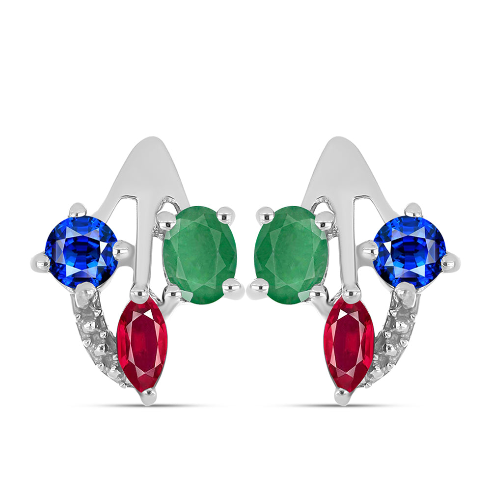 Ezüst Szett Madagaszkári Rubinnal és Brazil Smaragddal ( Fülbevaló+Gyűrű ) 2 
