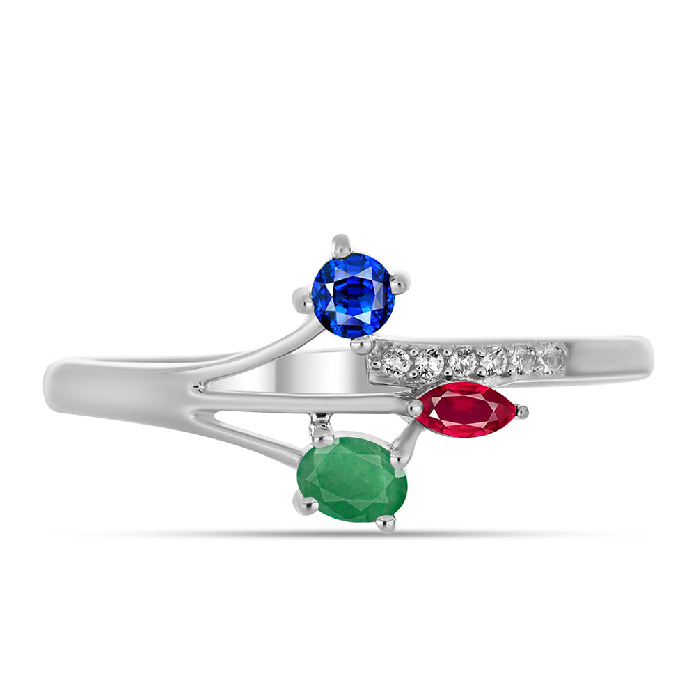 Ezüst Szett Madagaszkári Rubinnal és Brazil Smaragddal ( Fülbevaló+Gyűrű )