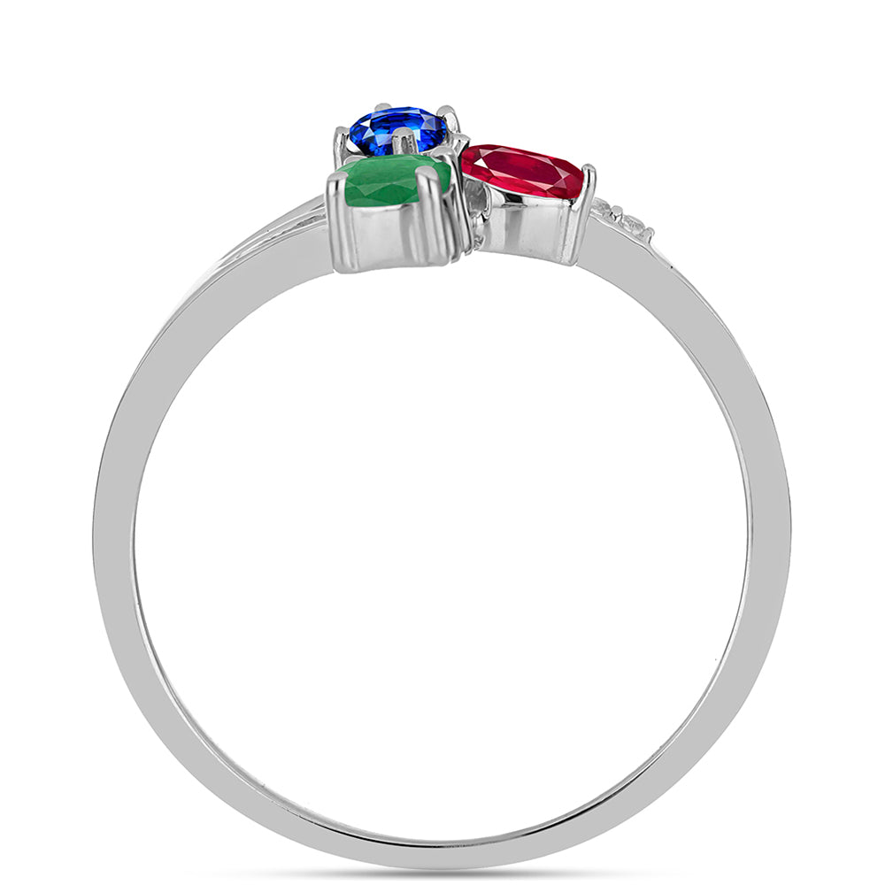 Ezüst Szett Madagaszkári Rubinnal és Brazil Smaragddal ( Fülbevaló+Gyűrű )