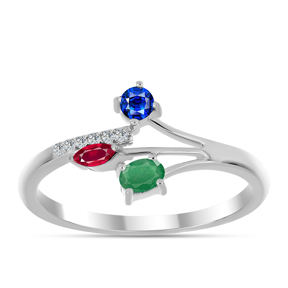 Ezüst Szett Madagaszkári Rubinnal és Brazil Smaragddal ( Fülbevaló+Gyűrű ) 6 