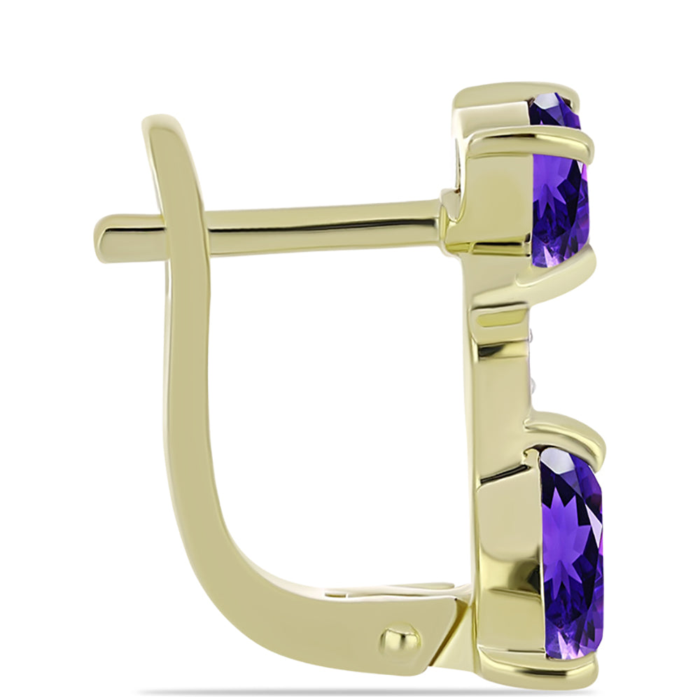 Arannyal Bevont Ezüst Fülbevaló Marokkói Ametiszttel és Fehér Topázzal 2 