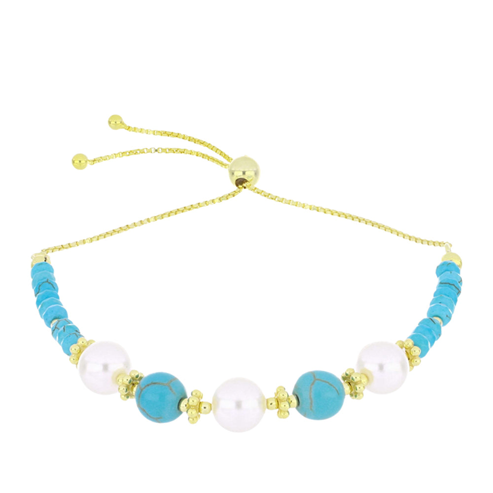 Arannyal Bevont Ezüst Karkötő Csipkerózsika Türkizzel és Fehér Édesvízi Kagylógyönggyel 1 