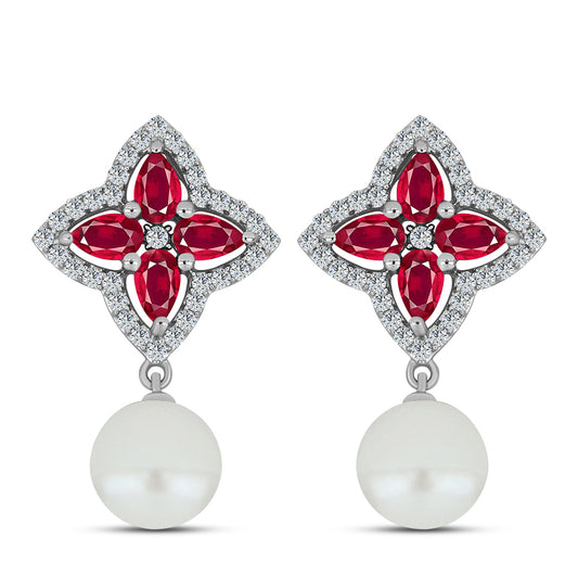 Ezüst Medál Madagaszkári Rubinnal és Fehér Édesvízi Kagylógyönggyel