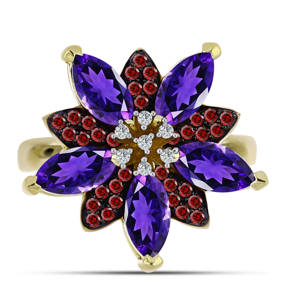 Arannyal Bevont Ezüst Gyűrű Marokkói Ametiszttel és Barton Gránáttal 1 