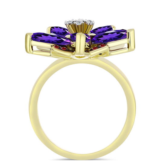 Arannyal Bevont Ezüst Gyűrű Marokkói Ametiszttel és Barton Gránáttal