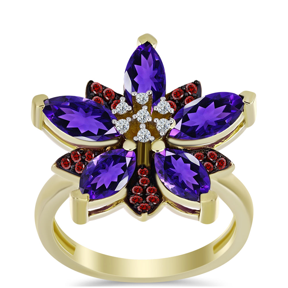 Arannyal Bevont Ezüst Gyűrű Marokkói Ametiszttel és Barton Gránáttal 3 