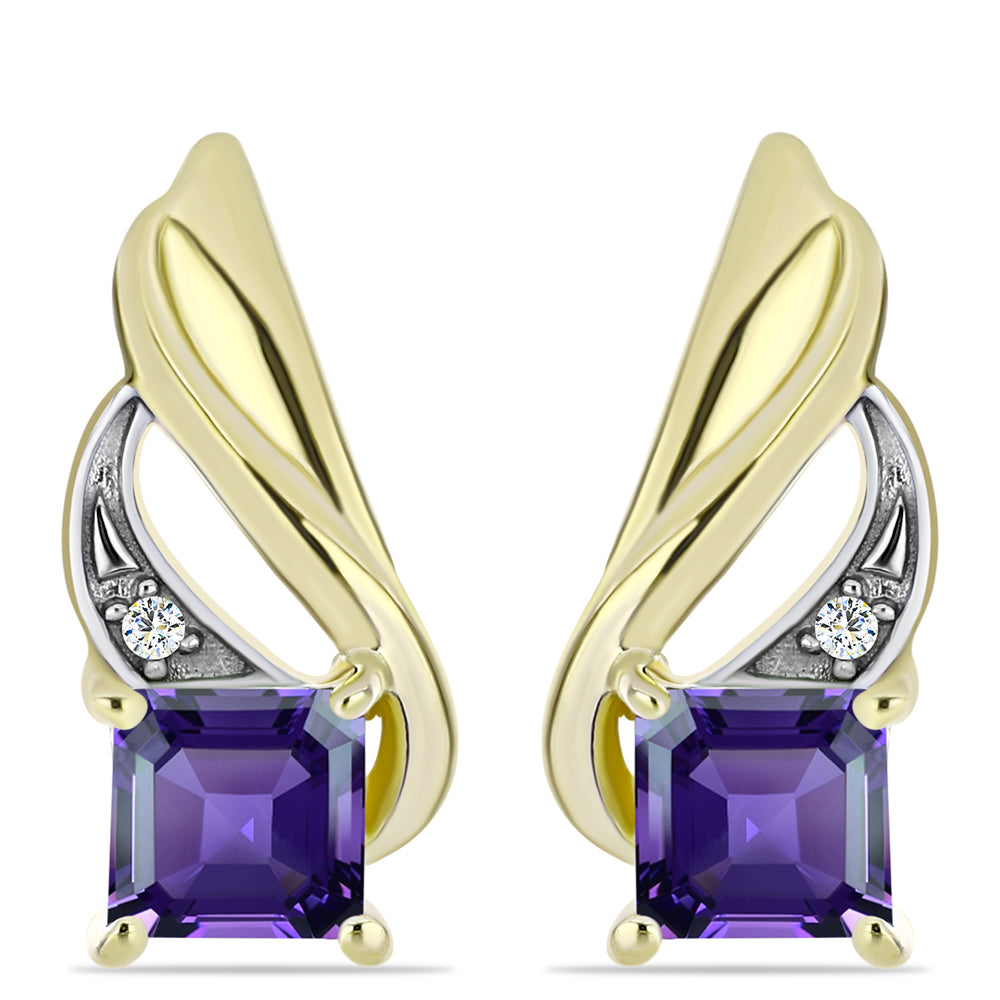 Arannyal Bevont Ezüst Fülbevaló Marokkói Ametiszttel és Fehér Topázzal