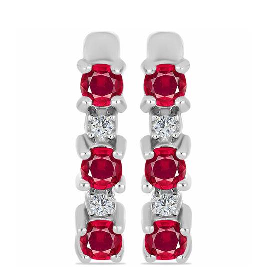 Ezüst Fülbevaló Madagaszkári Rubinnal és Fehér Topázzal