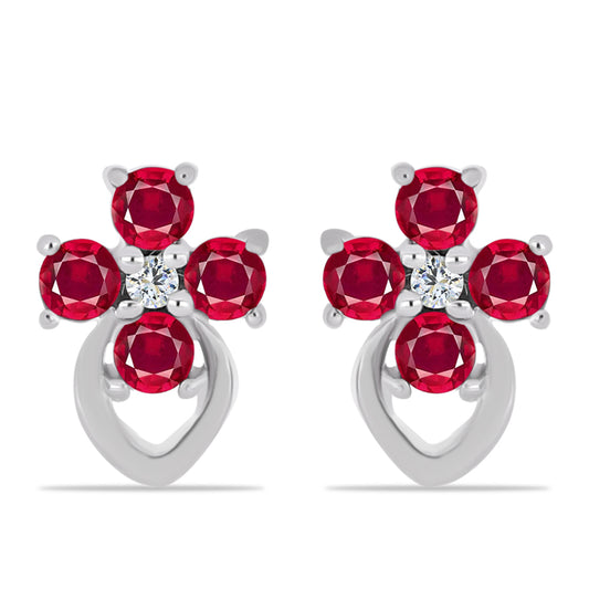 Ezüst Fülbevaló Madagaszkári Rubinnal és Fehér Topázzal