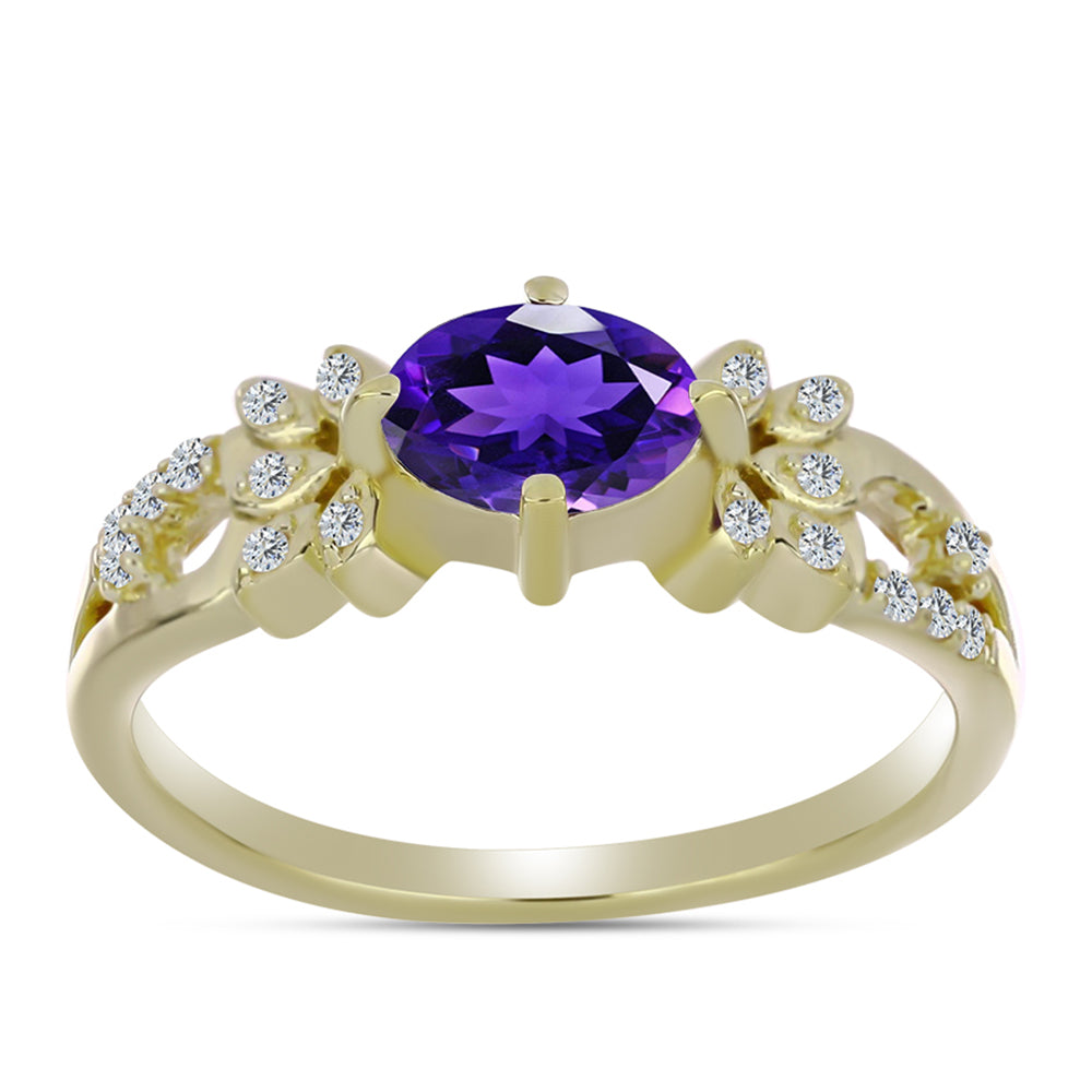 Arannyal Bevont Ezüst Gyűrű Marokkói Ametiszttel és Fehér Topázzal