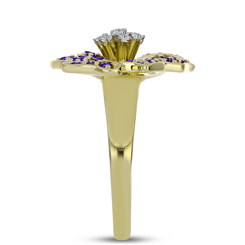 Arannyal Bevont Ezüst Gyűrű Marokkói Ametiszttel és Fehér Topázzal 4 