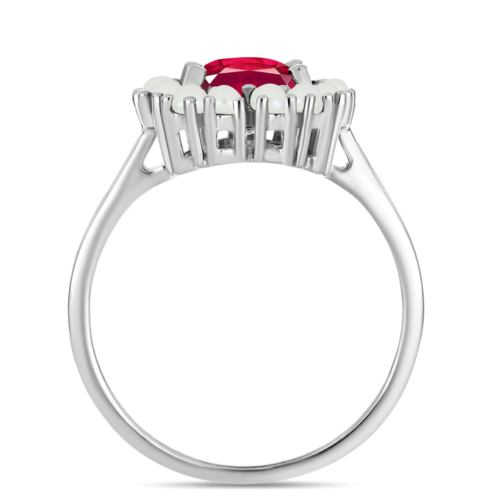 Ezüst Gyűrű Madagaszkári Rubinnal és Fehér Édesvízi Kagylógyönggyel 2 