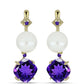 Arannyal Bevont Ezüst Fülbevaló Marokkói Ametiszttel és Fehér Édesvízi Kagylógyönggyel