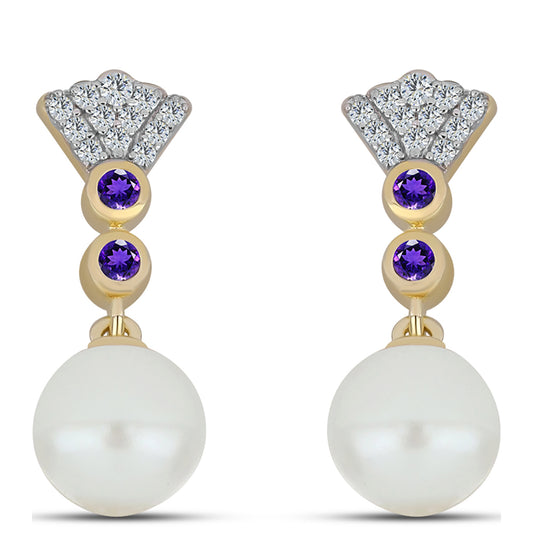 Arannyal Bevont Ezüst Medál Marokkói Ametiszttel és Fehér Édesvízi Kagylógyönggyel