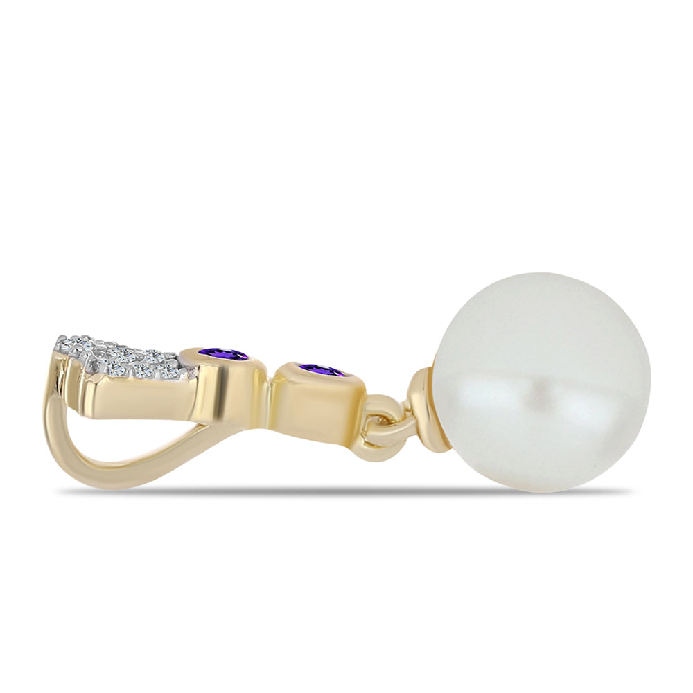 Arannyal Bevont Ezüst Medál Marokkói Ametiszttel és Fehér Édesvízi Kagylógyönggyel 2 