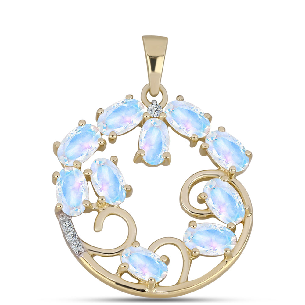 Arannyal Bevont Ezüst Medál Szivárvány Holdkővel és Fehér Topázzal