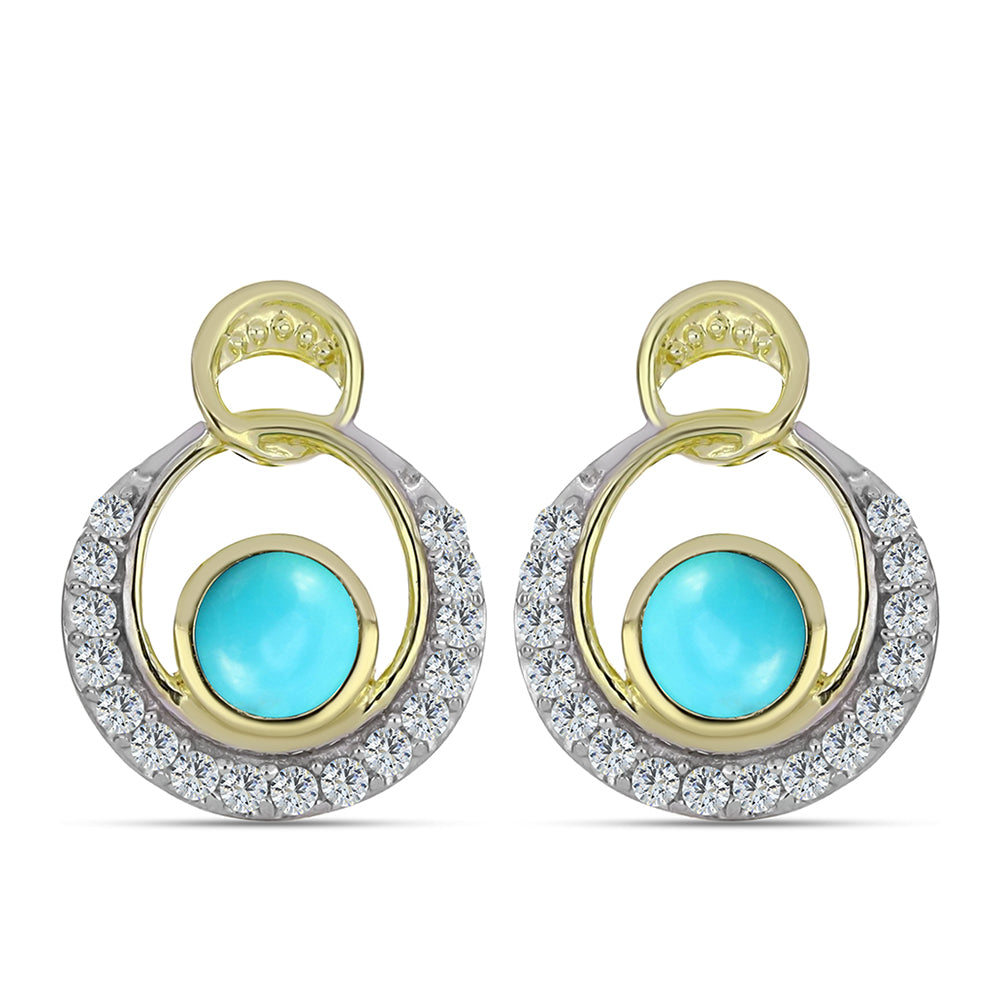 Arannyal Bevont Ezüst Fülbevaló Csipkerózsika Türkizzel és Fehér Topázzal 1 