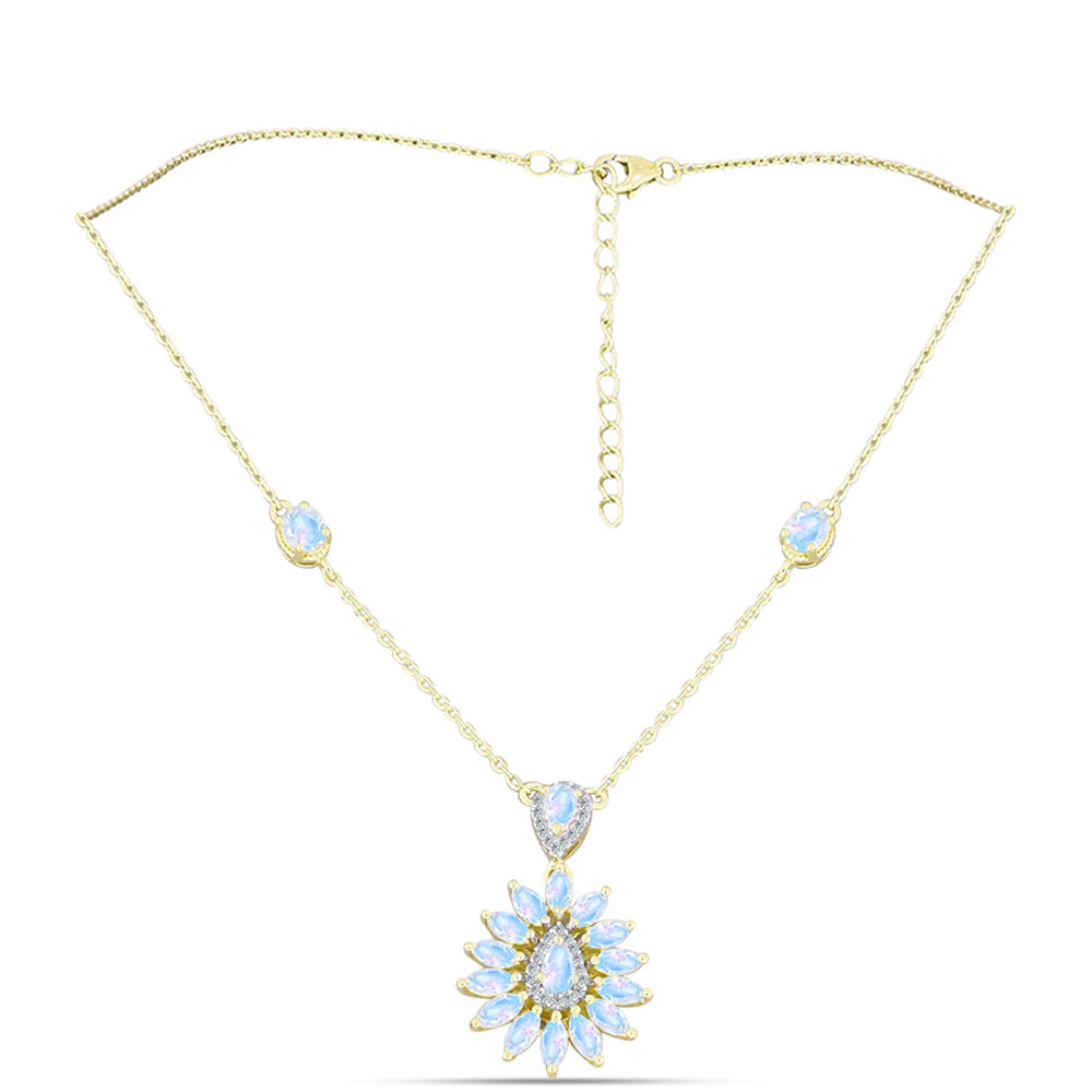 Arannyal Bevont Ezüst Nyaklánc Szivárvány Holdkővel 1 