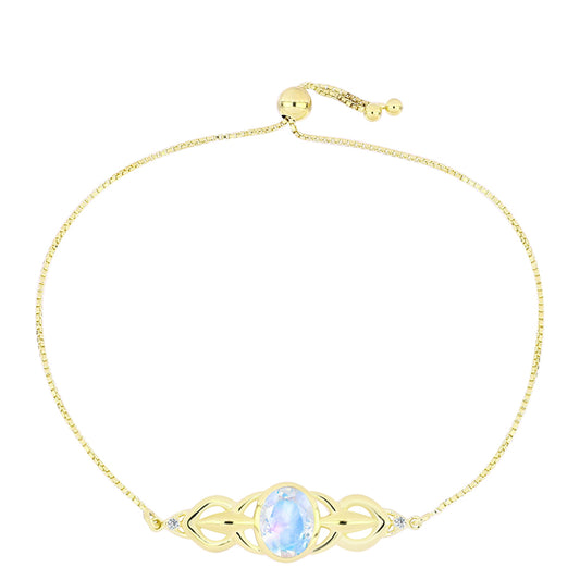 Arannyal Bevont Ezüst Karkötő Szivárvány Holdkővel és Fehér Topázzal