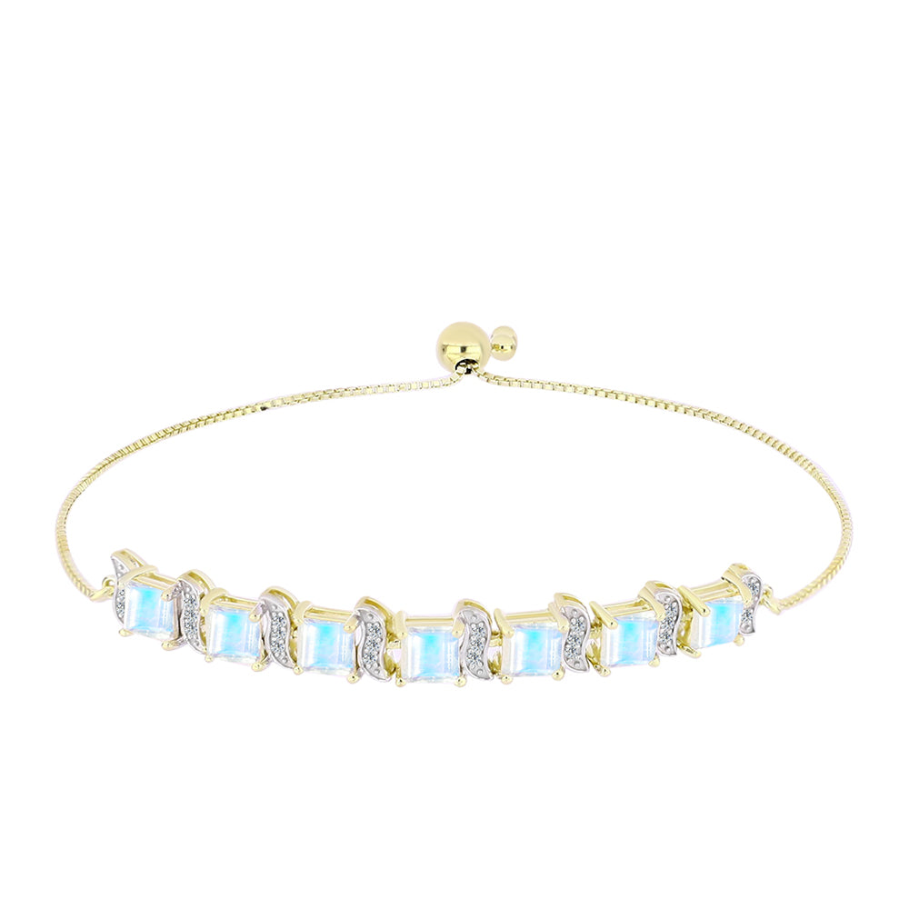 Arannyal Bevont Ezüst Karkötő Szivárvány Holdkővel és Fehér Topázzal 1 