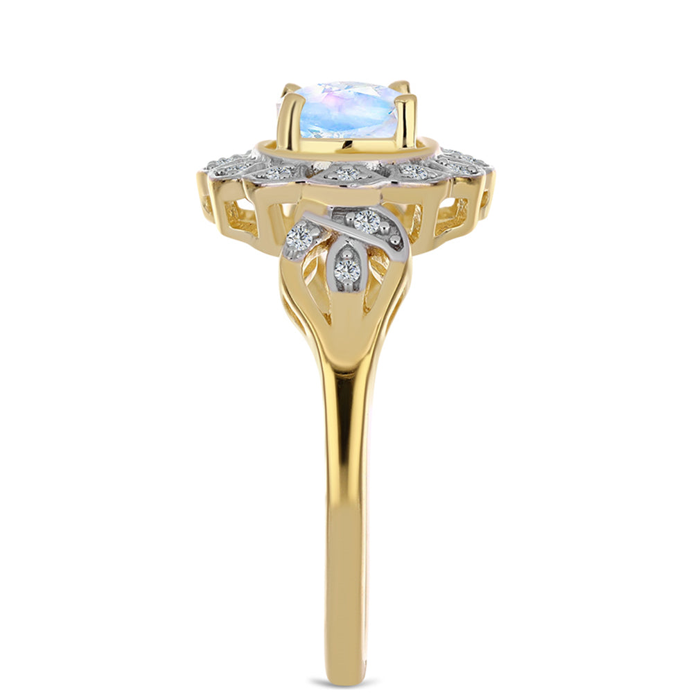 Arannyal Bevont Ezüst Gyűrű Szivárvány Holdkővel és Fehér Topázzal 4 