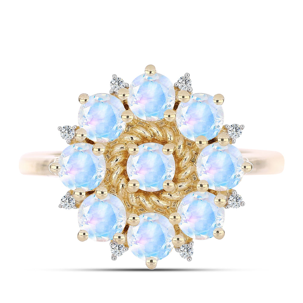 Arannyal Bevont Ezüst Gyűrű Szivárvány Holdkővel és Fehér Topázzal