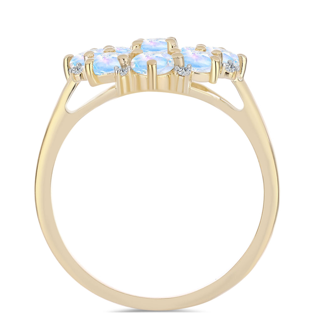 Arannyal Bevont Ezüst Gyűrű Szivárvány Holdkővel és Fehér Topázzal 2 