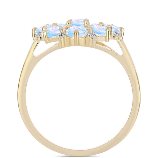 Arannyal Bevont Ezüst Gyűrű Szivárvány Holdkővel és Fehér Topázzal