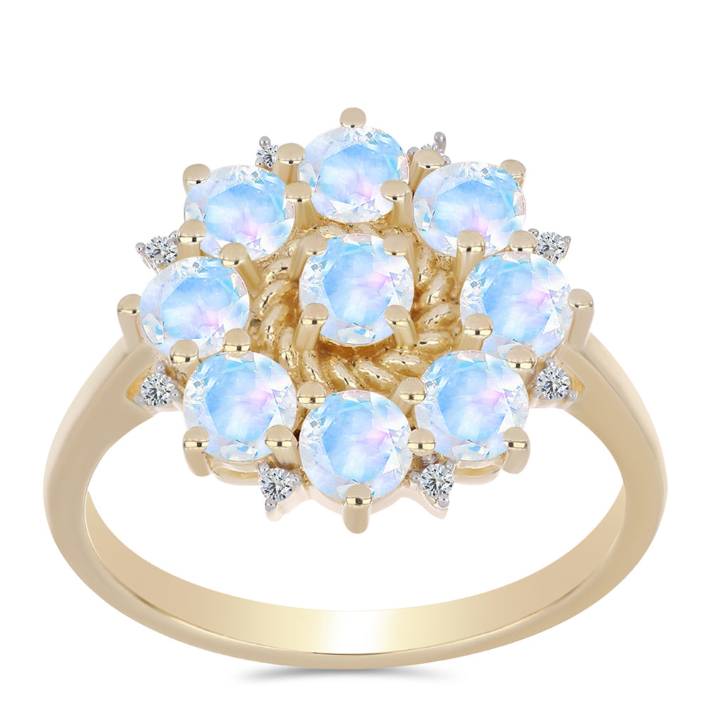 Arannyal Bevont Ezüst Gyűrű Szivárvány Holdkővel és Fehér Topázzal 3 