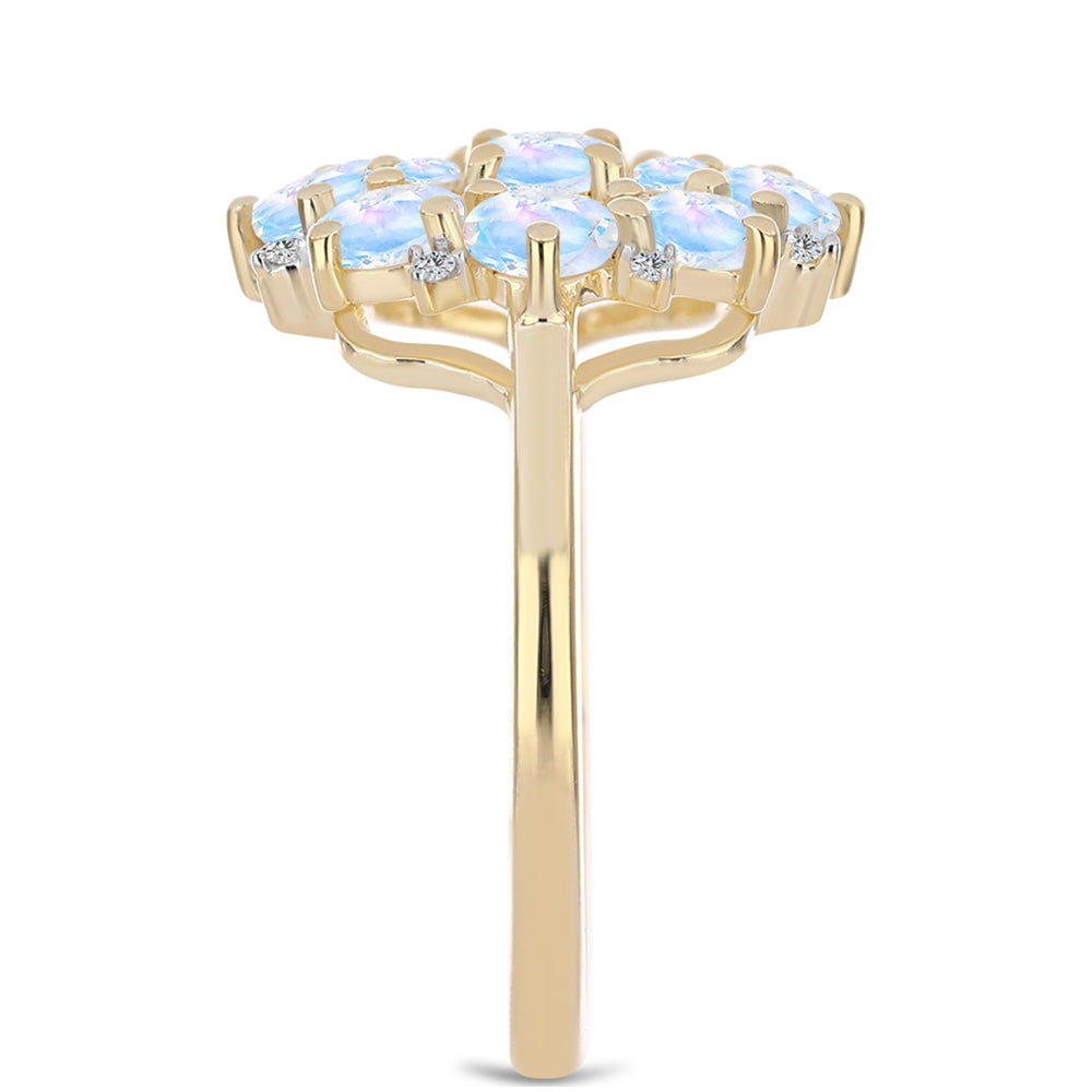 Arannyal Bevont Ezüst Gyűrű Szivárvány Holdkővel és Fehér Topázzal 4 