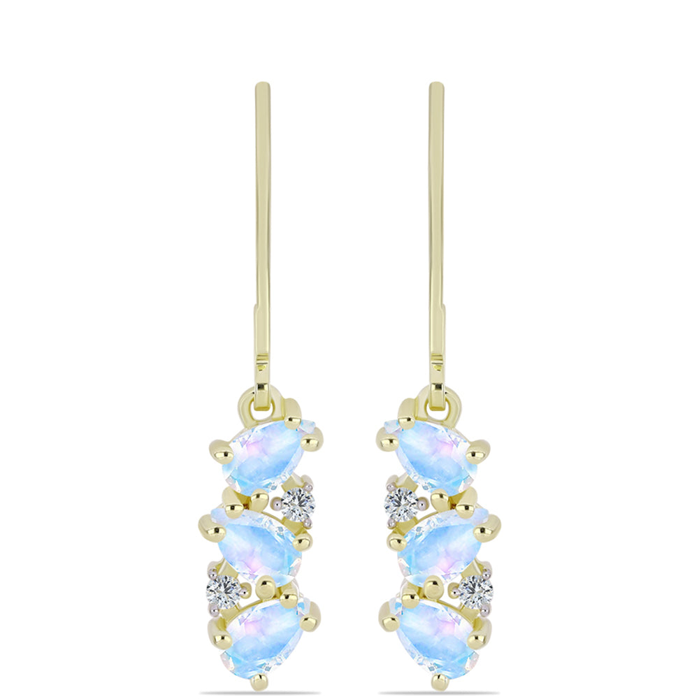 Arannyal Bevont Ezüst Fülbevaló Szivárvány Holdkővel és Fehér Topázzal 1 