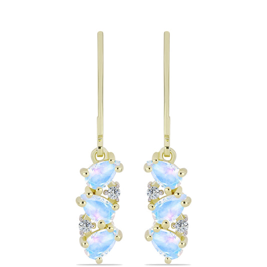 Arannyal Bevont Ezüst Fülbevaló Szivárvány Holdkővel és Fehér Topázzal