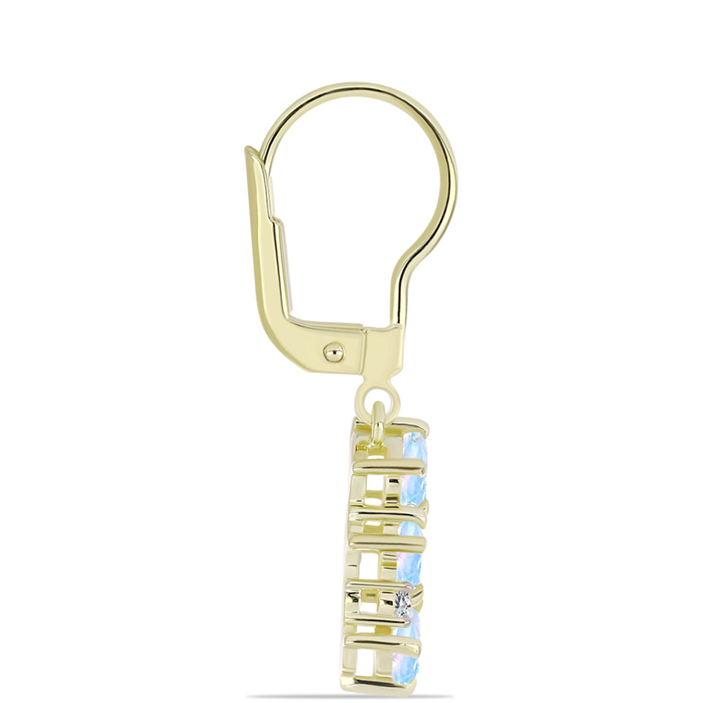 Arannyal Bevont Ezüst Fülbevaló Szivárvány Holdkővel és Fehér Topázzal 2 